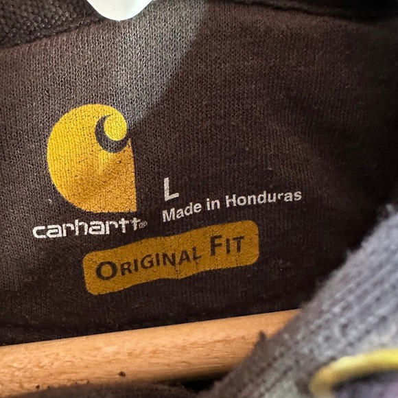 Carhartt Hoodie Sweatshirt Brown Mens Size Large Sleeve Spellout - Picture 12 of 12